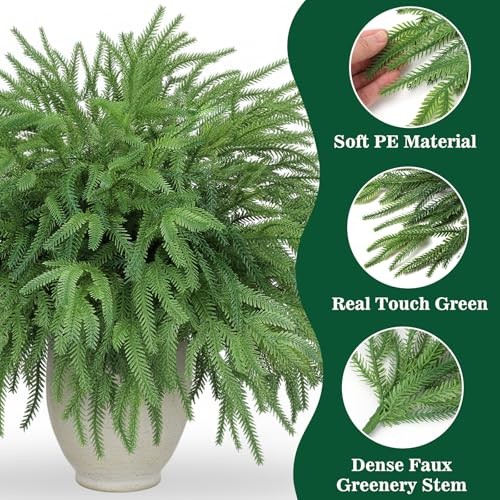 Christmas Norfolk Pine Stems, 18″ Real Touch Artificial Evergreen 24 PCS