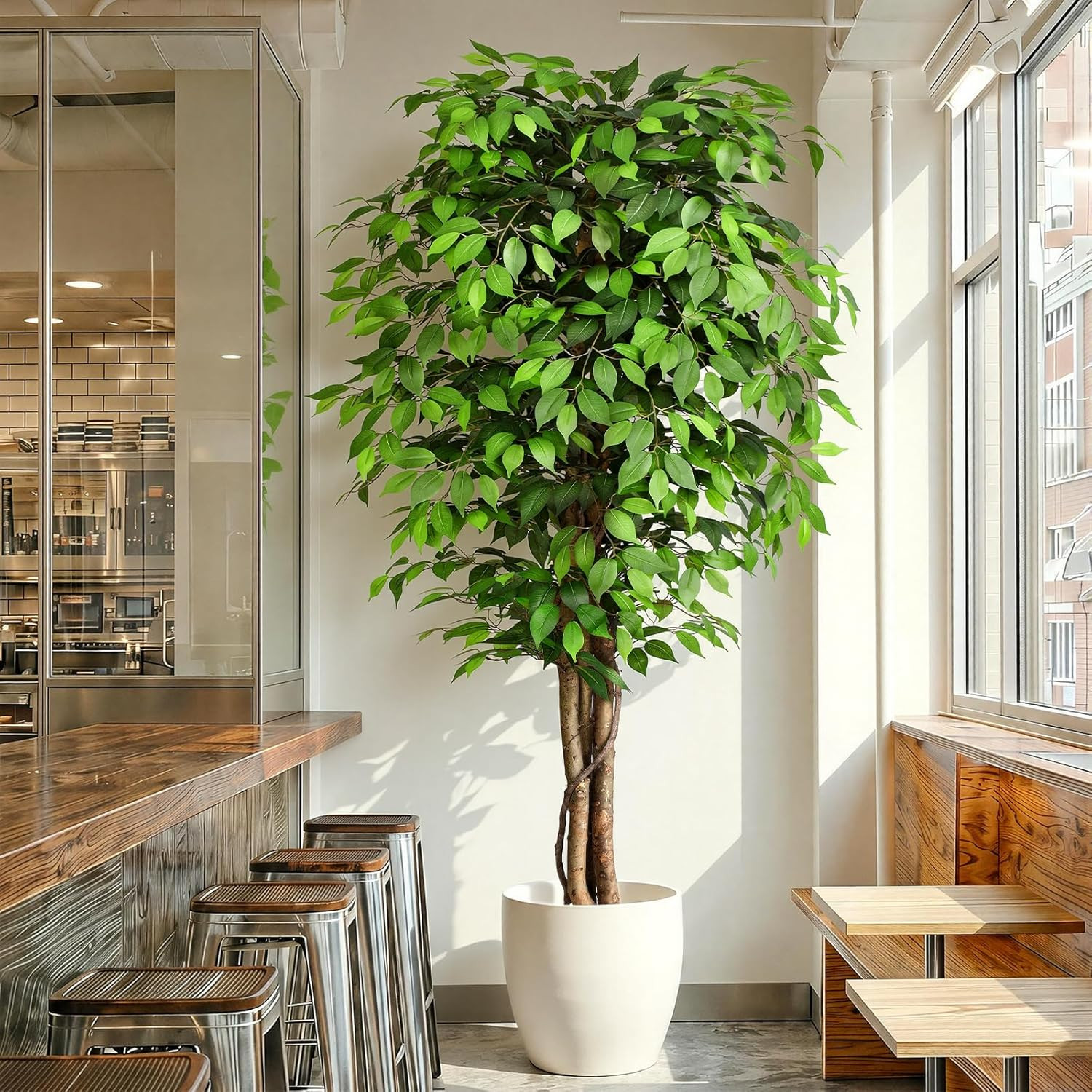 7Ft Lifelike Ficus Artificial Tree with Natural Trunk for Home Decor