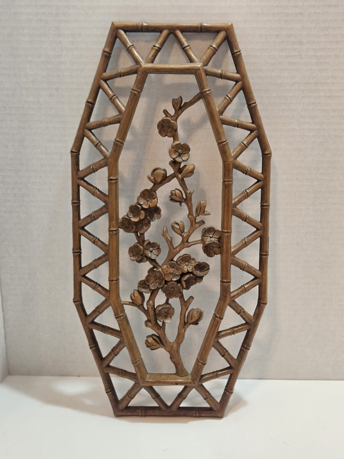 Vtg Syroco Pair Bamboo Floral Wall Plaques Dart 7412 A & B Homco 15.5″
