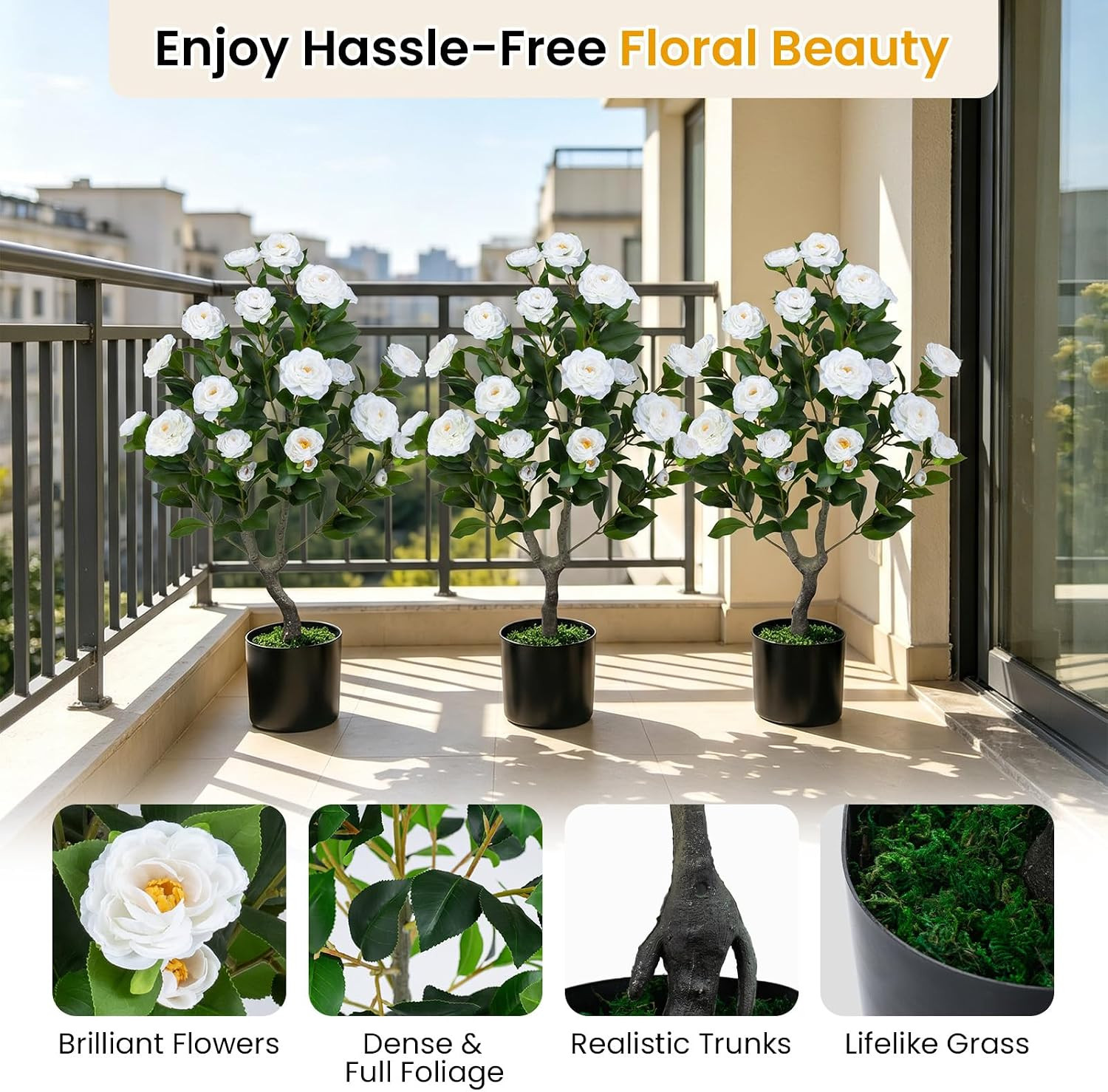 35.5’’ Artificial Camellia Tree, Flower Plants Artificial Tree, Faux Floral Plan