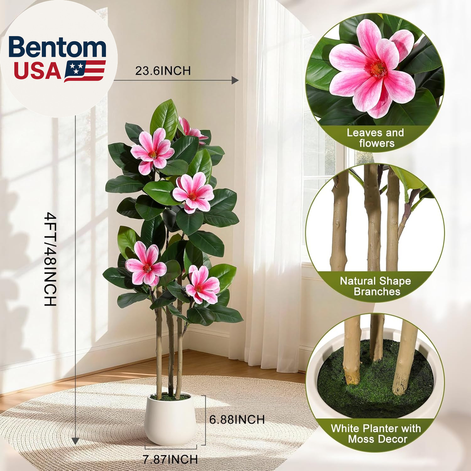 Faux Rubber Tree, 48 Inch Artificial Plants Indoor with Real Touch Leaves and Mu