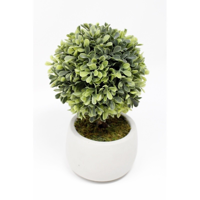 Lifelike Artificial Mini Boxwood Topiary in Gray Cement Pot Indoor Home Decor US