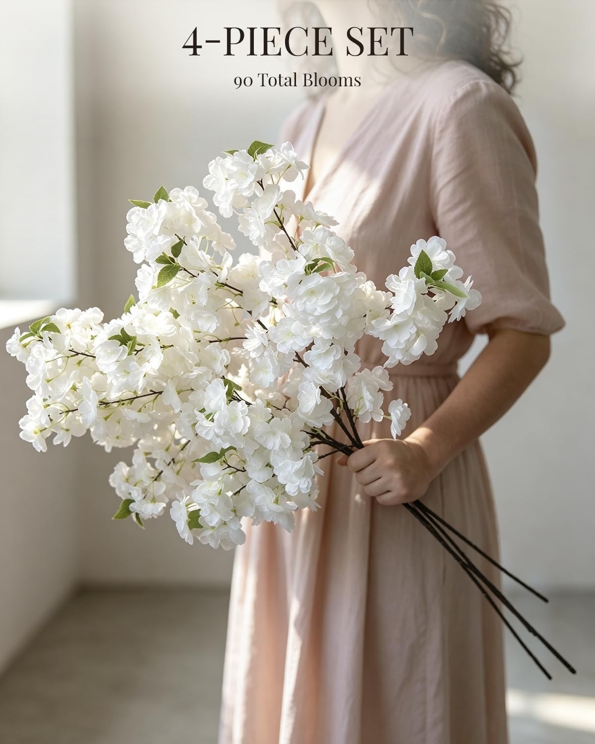 Faux Cherry Blossom Branches with Reattachable Blooms – 39 in for Stunning Vases