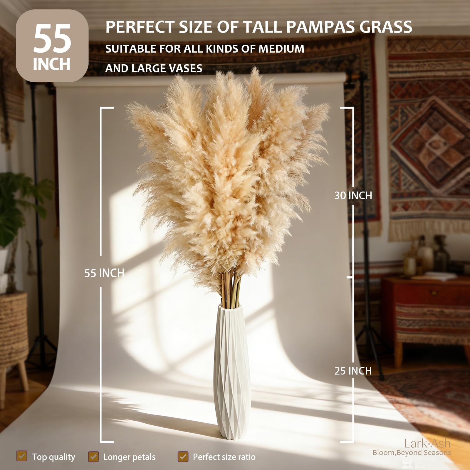 55inch 15pcs Tall Pampas Grass for Floor Vase-Dried Pampas Grass Decor Tall B…