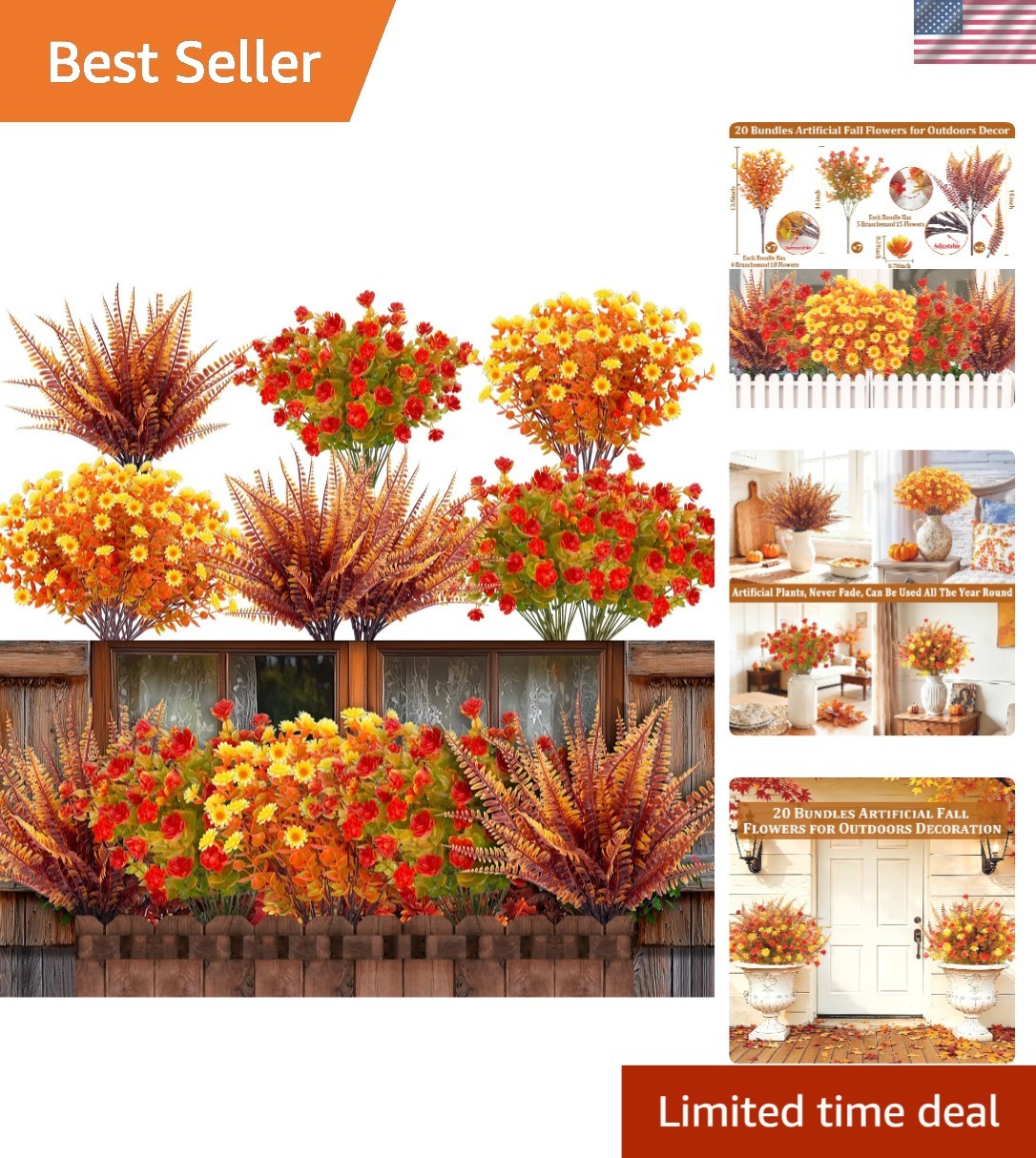 Realistic 20 Bundle Fall Floral Set – Perfect for Thanksgiving & Seasonal Decor