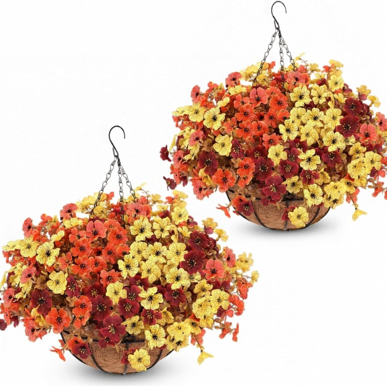 Mixed Color 2-Pack Artificial Hanging Baskets – Vibrant Fall Mums for Outdoors