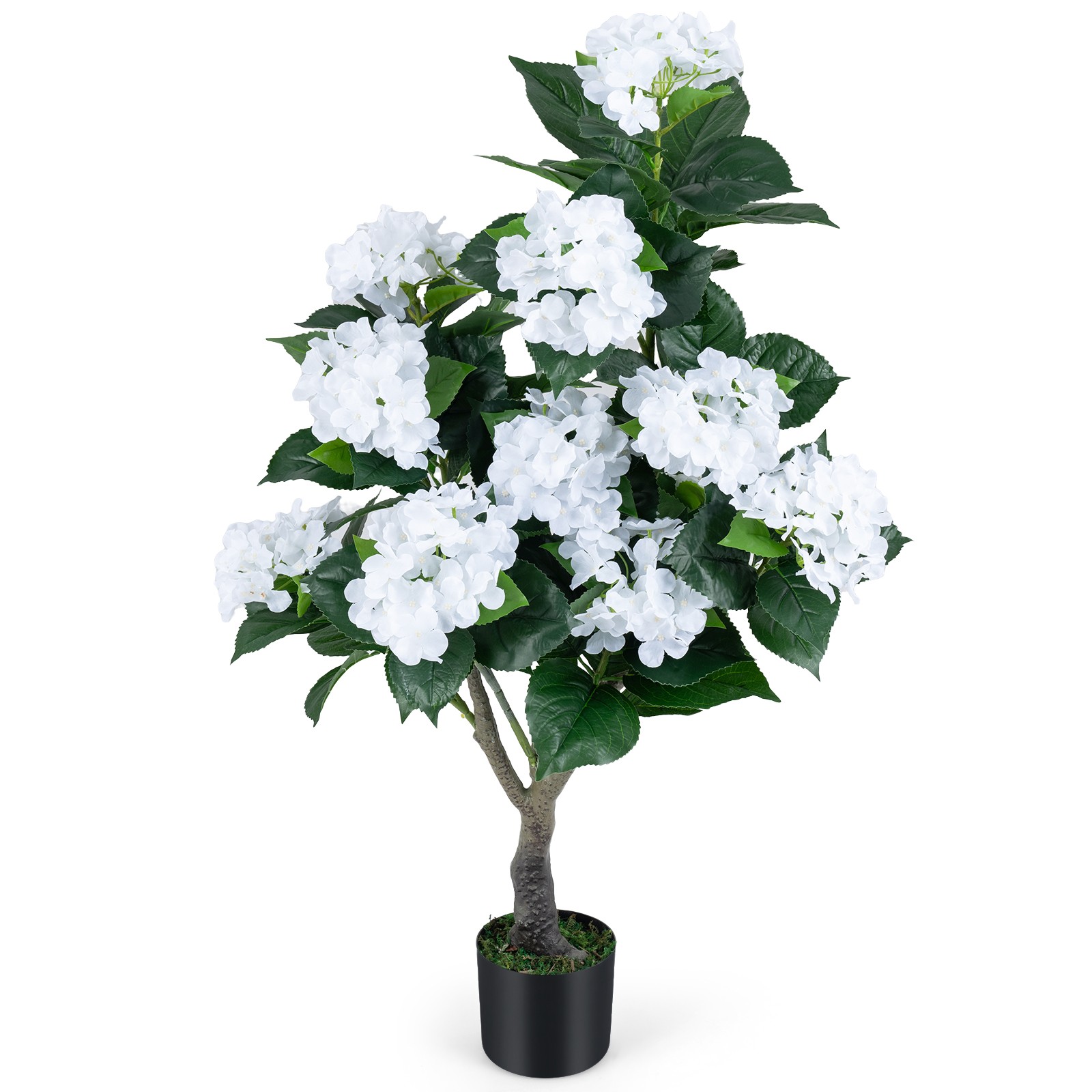 2 Pack Artificial Hydrangea Tree Fake Floral Plant with 11 White Flowers
