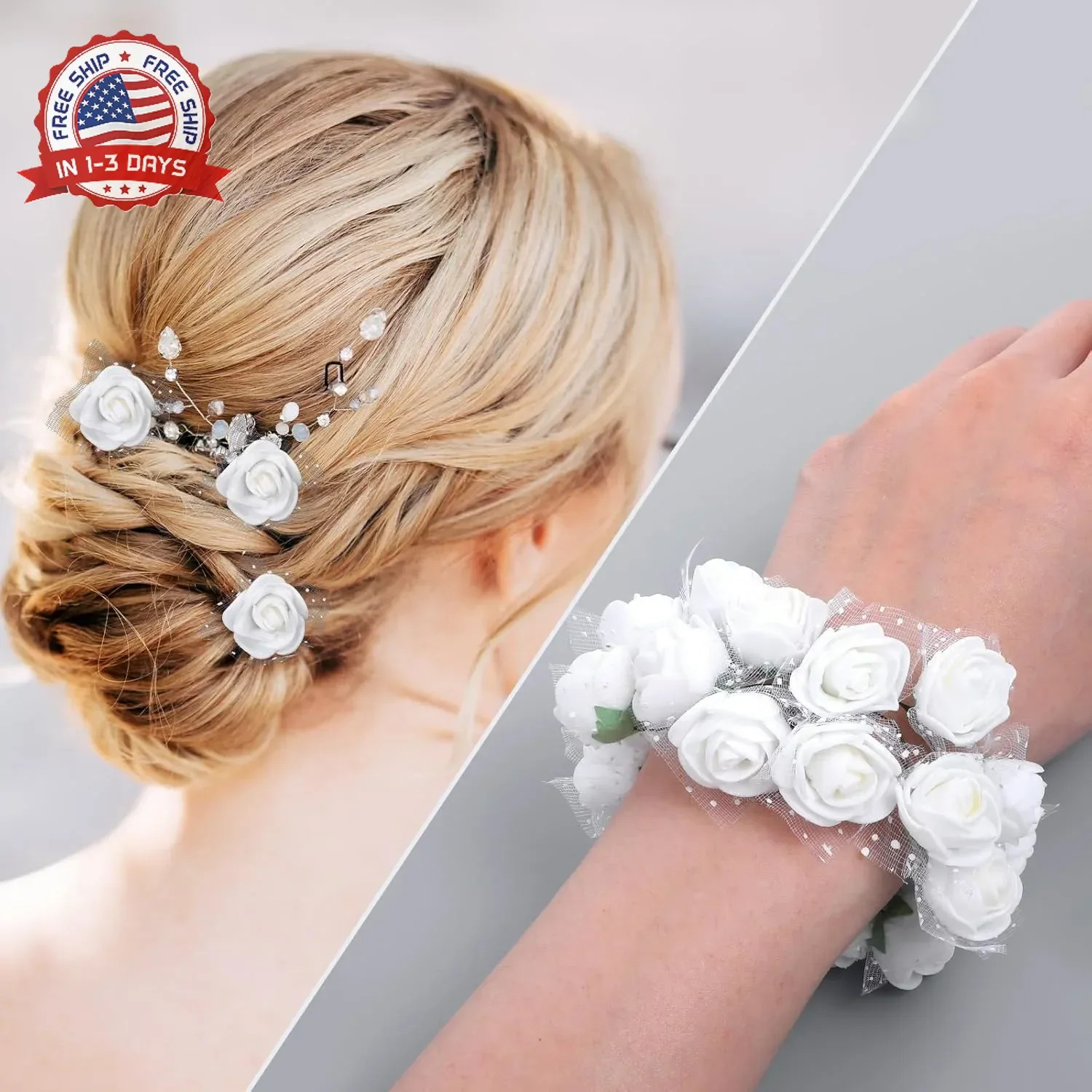 Yolev 144Pcs Mini Artificial Rose Flower Heads and Soft Stem Small White Flowers
