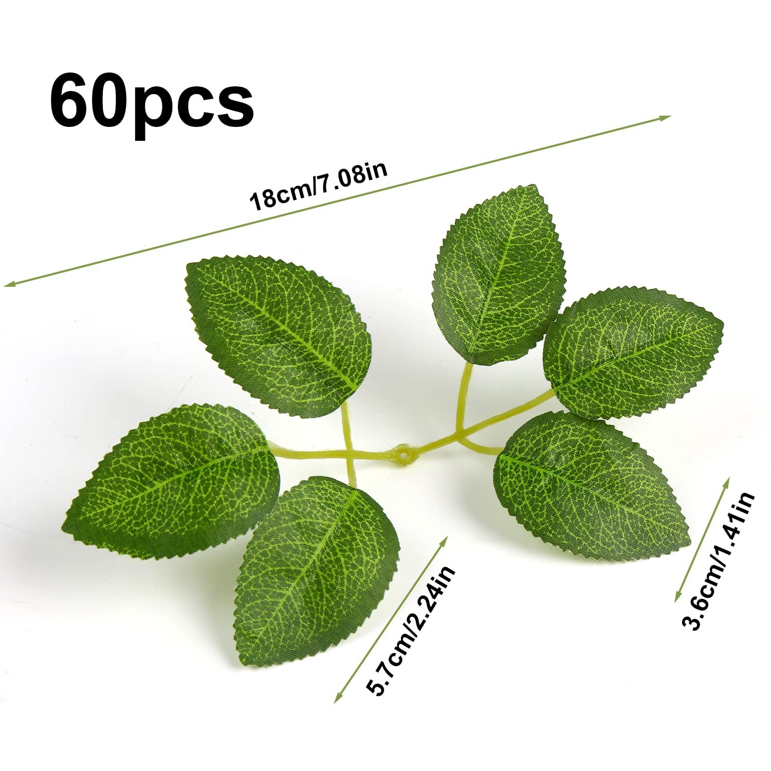60 Pcs Artificial Green Leaves Rose Fake Leaves for DIY Crafts Wedding Birthday