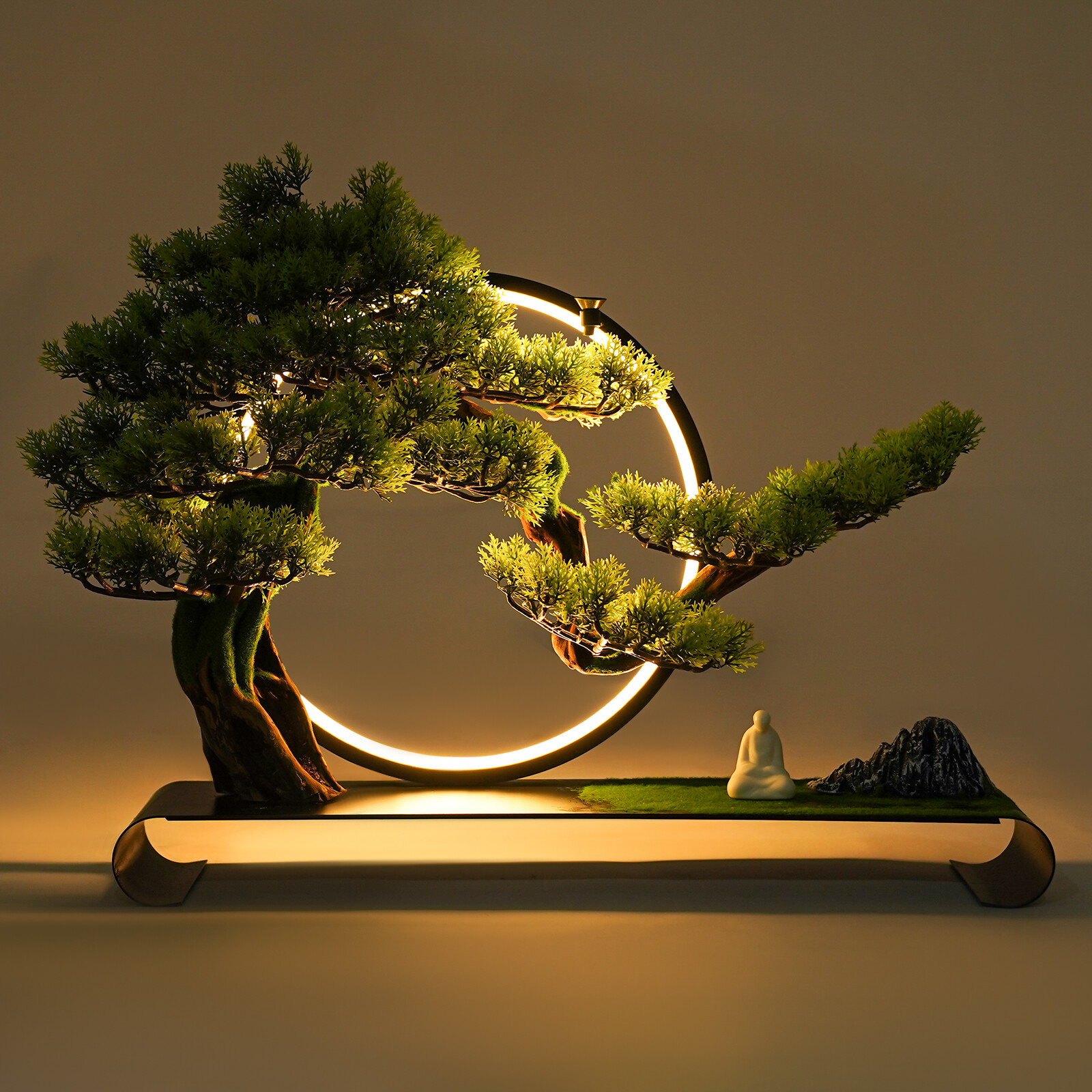 Zen Artificial Pine Tree with Lamp Rings Decoration for Backflow Incense 110V