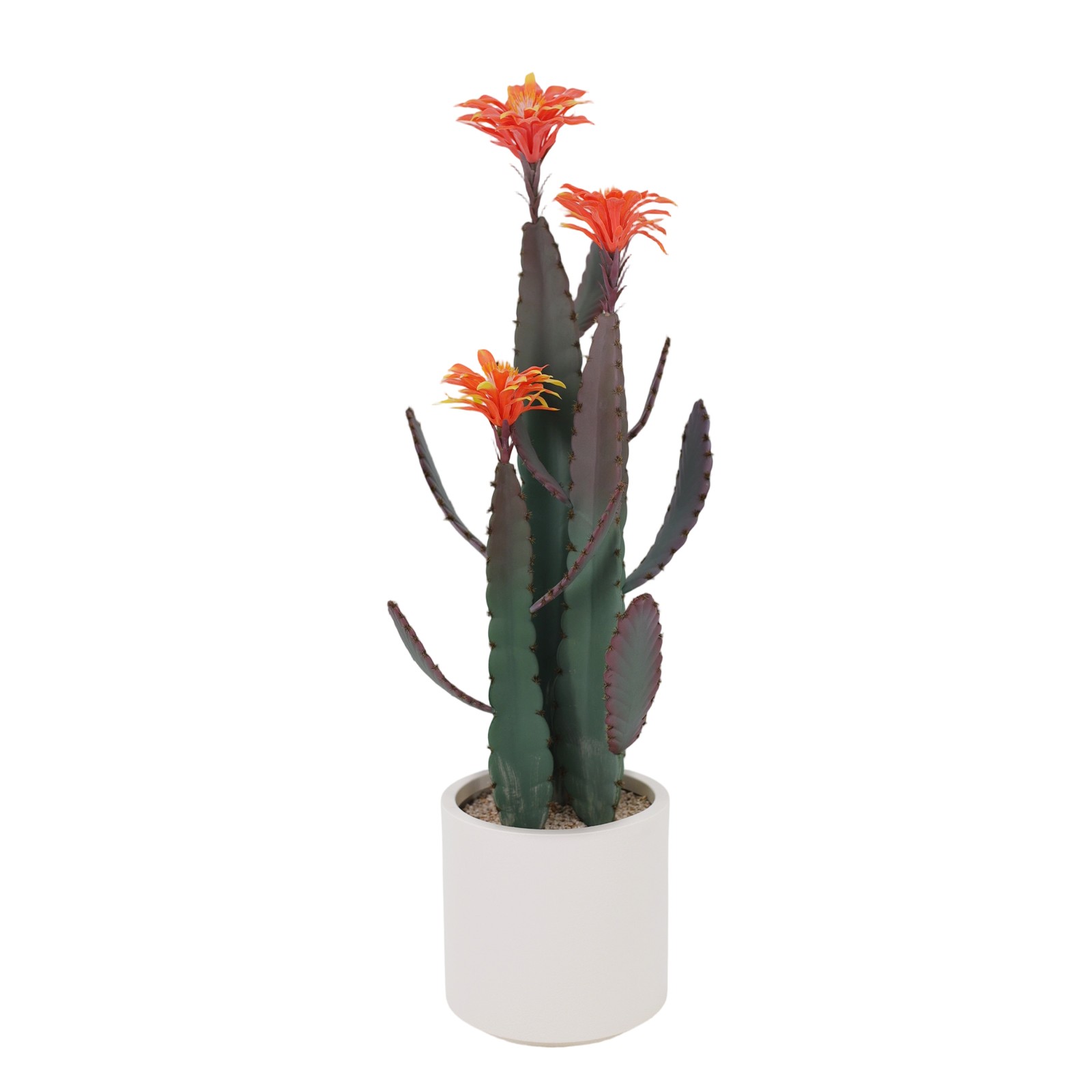 Artificial Cactus in Pot with Stone and Red Flower, Decorative Desert Cacti