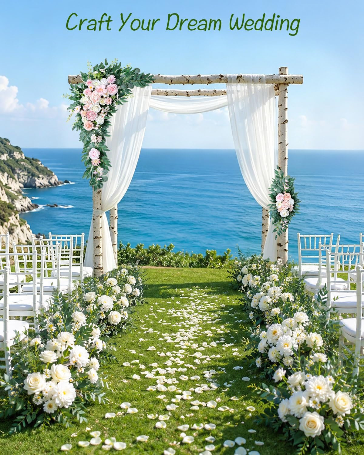 40In 2Pack Artificial Wedding Arch Flowers Kit,Faux Blush White Floral Swag Arra