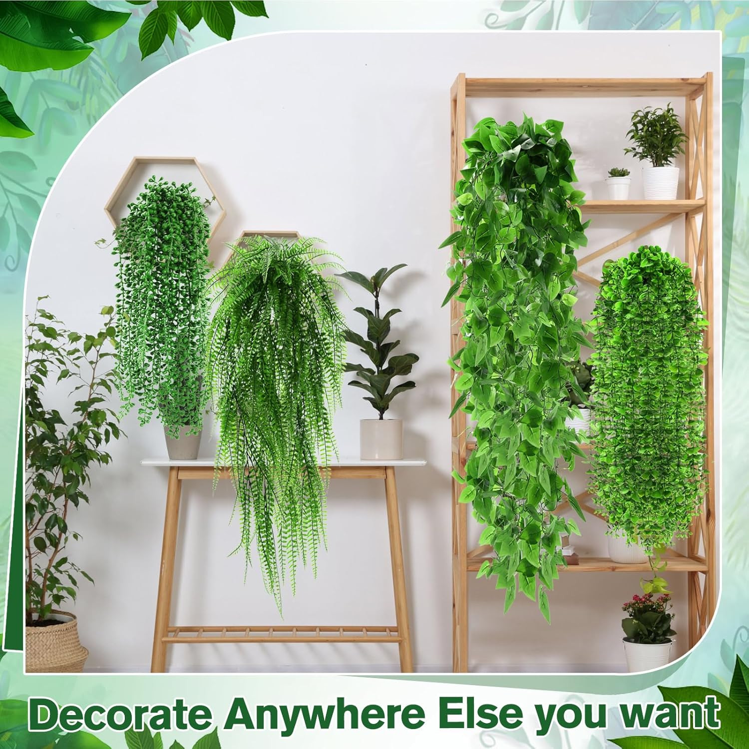 24 Pcs Fake Hanging Plants – Ferns, Ivy, Eucalyptus for Indoor/Outdoor Decor