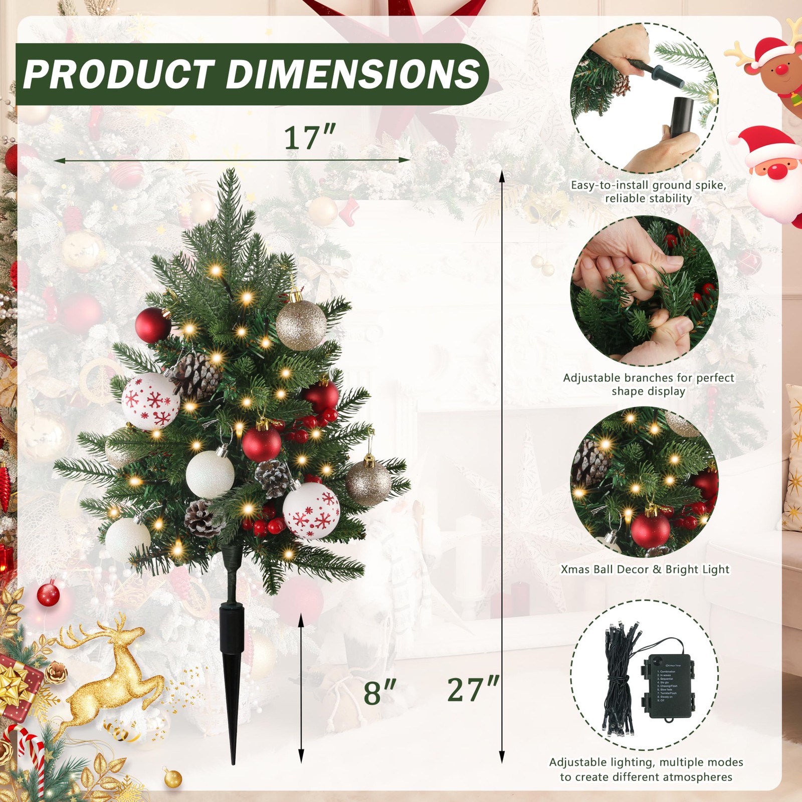 27 Set of 2 Artificial Outdoor Christmas Trees with 60 LED Lights, Faux Xmas Tre