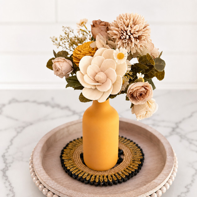 Sola Wood Silk Flower Arrangement Yellow Ceramic Vase Rustic Home Decor Gift