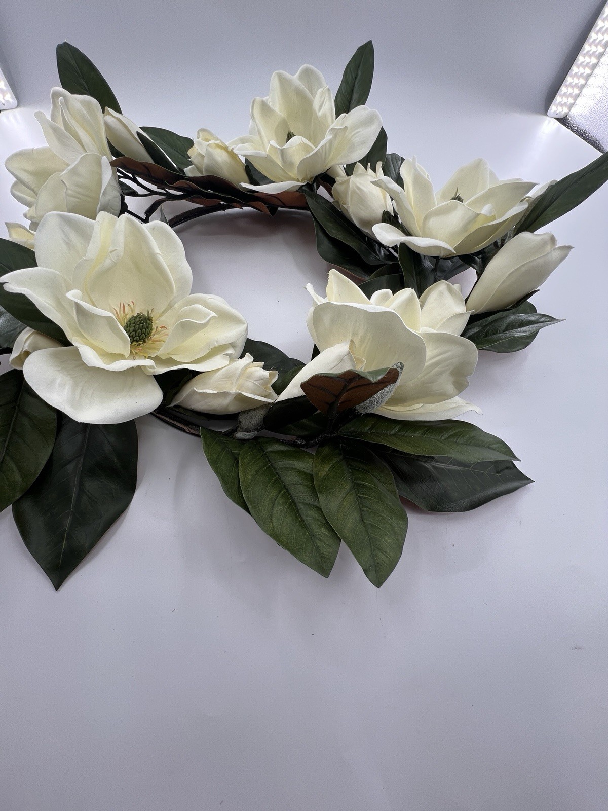 2 Magnolia Flower Wreaths 15” Artificial Hang On Door Decor Spring All Year