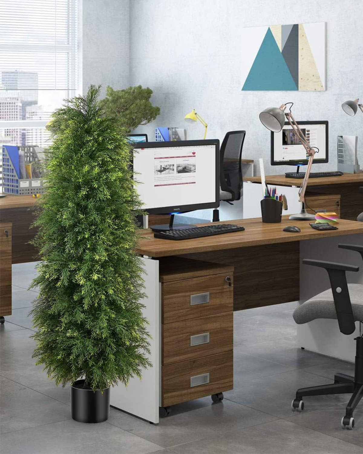 5Ft Artificial Cedar Topiary Trees – 2 Pack for Indoor/Outdoor Décor
