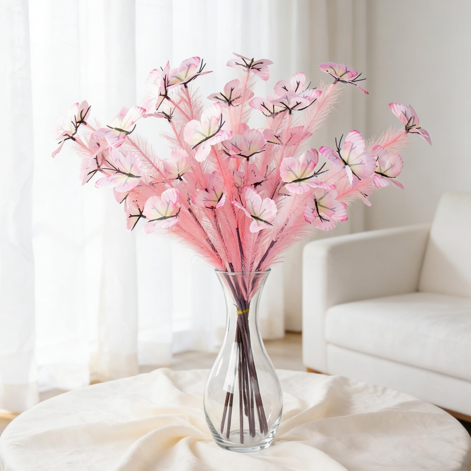 26″-10 Stems Pink Pampas Grass Decor, Artificial Pampas Grass with Butterfly …