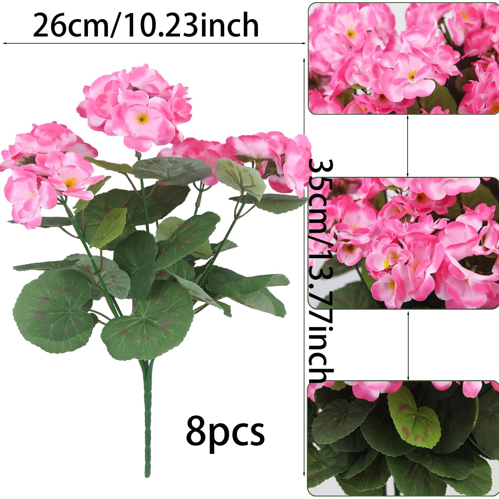 8 Pcs Artificial Geraniums Flowers Pink Silk Geraniums for Outdoors UV Resist…