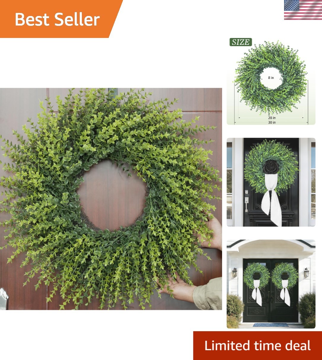 Versatile 28-Inch Green Wreath – Perfect for Doors, Walls & All Seasons