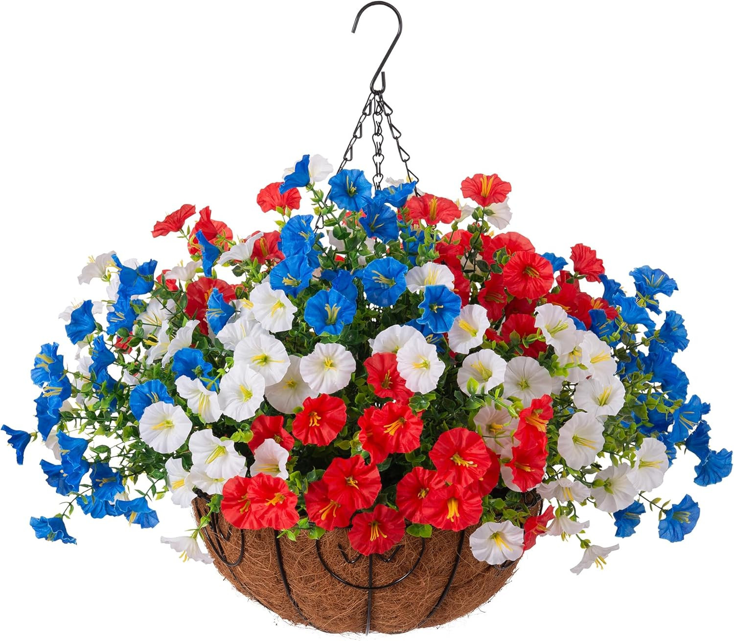 Ammyoo Artificial Hanging Flower Plants with Basket for Outdoor Decoration, Faux