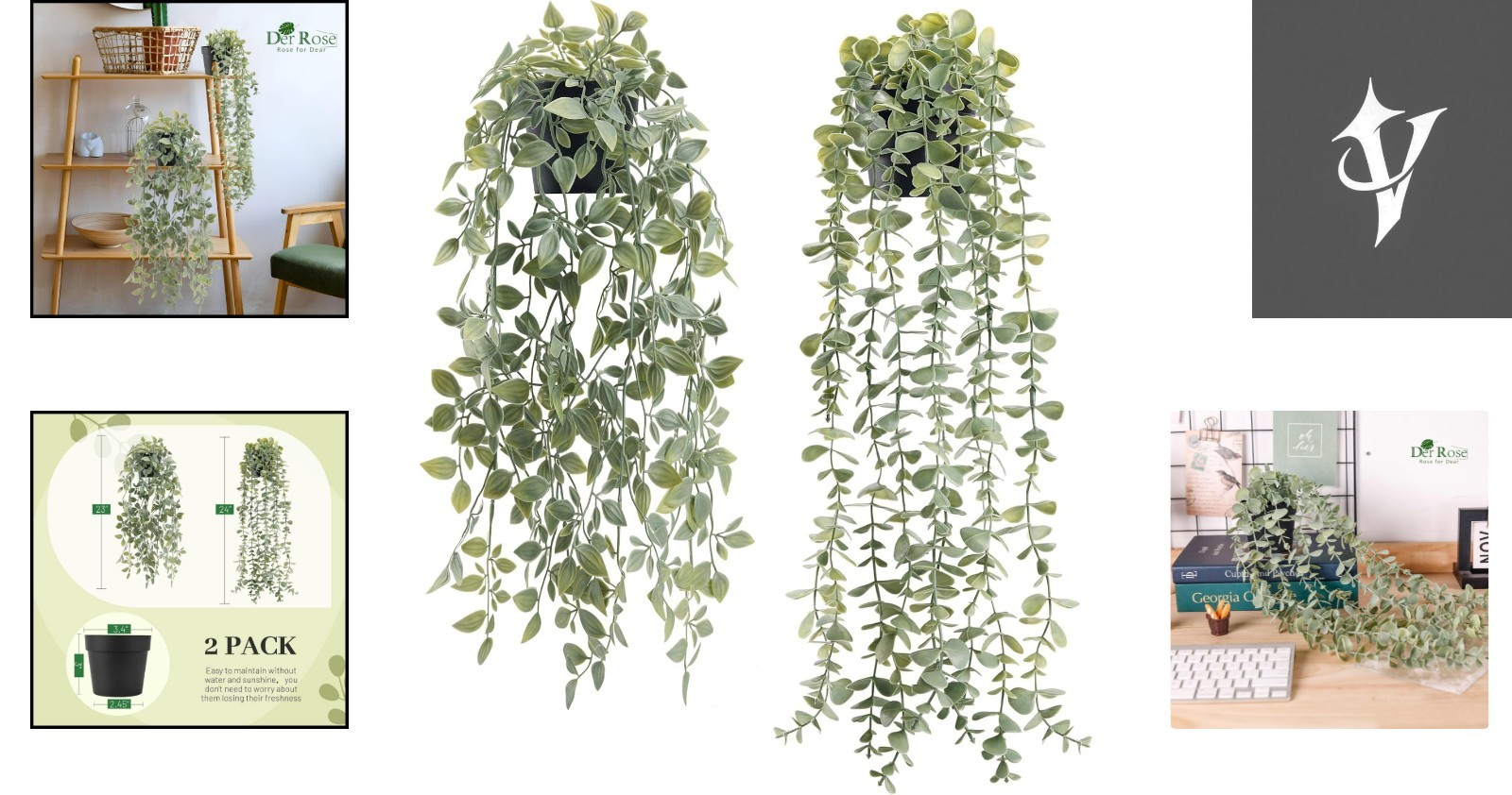 Realistic Faux Eucalyptus & Pea Pod Plants in Elegant Black Pots – 2-Piece Set