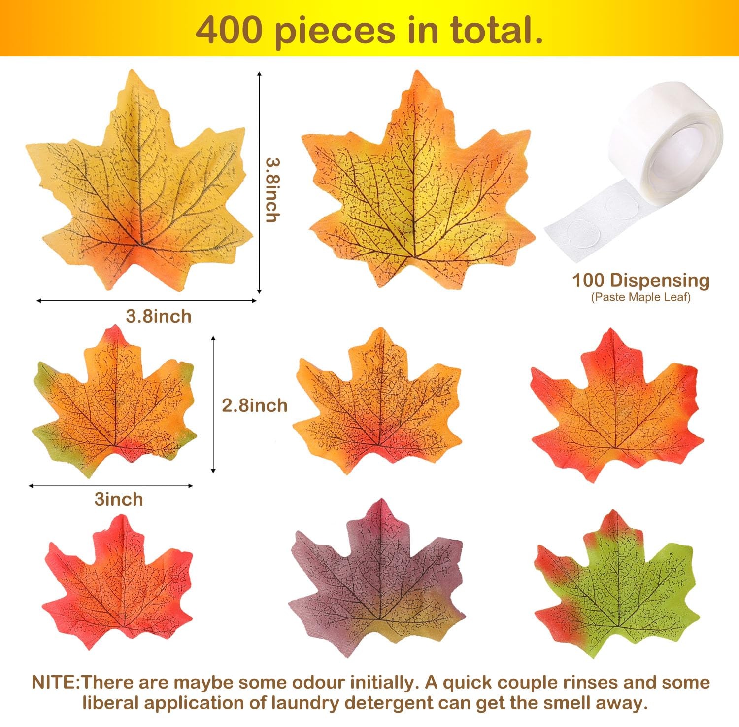 500PCS Fall Leaves Maple Bulk 8 Color Autumn Leaves with 100 Glue Dots Thanksgiv