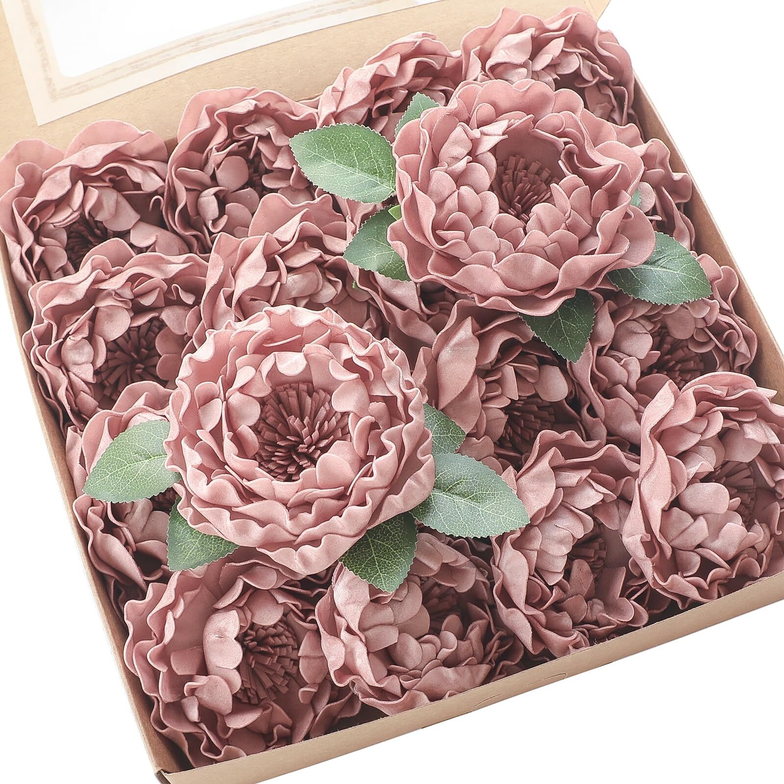 Artificial Flowers 16pcs 4″ Dusty Rose Blooming Peonies Real Looking Foam Fak…