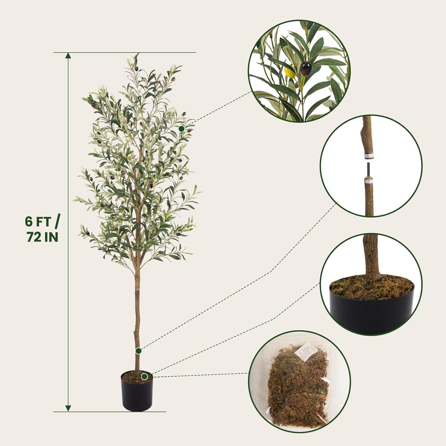 Artificial Fake Olive Tree 6FT Tall 1Pack Faux Silk Olive Tree for Home Living R