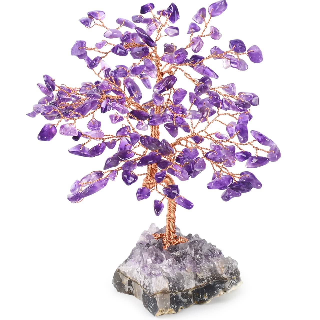 Handmade Chakra Gemstone Crystal Tree of Life,Natural Amethyst with Amethyst Clu