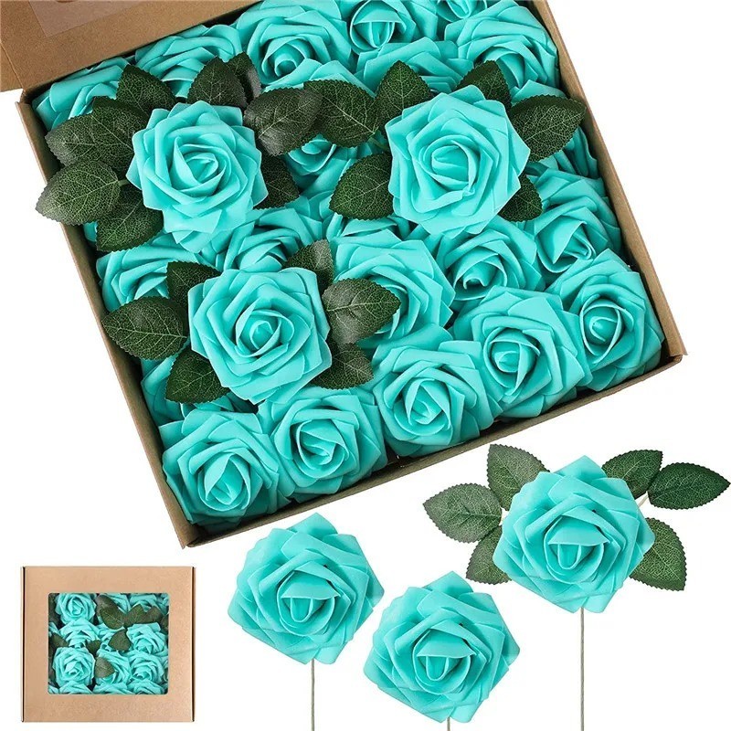 25Pcs Artificial Flowers Fake Flowers Roses Stem for DIY Wedding Bouquets Party