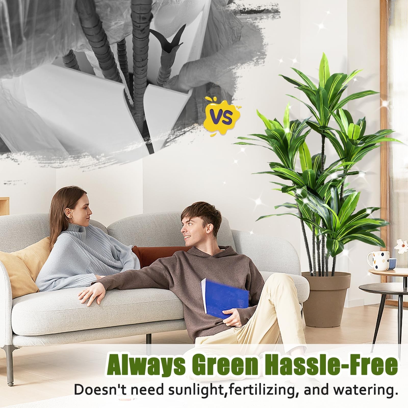Dracaena Artificial Plant Indoor 4FT – Large Tropical Fake Tree with Lifelike…