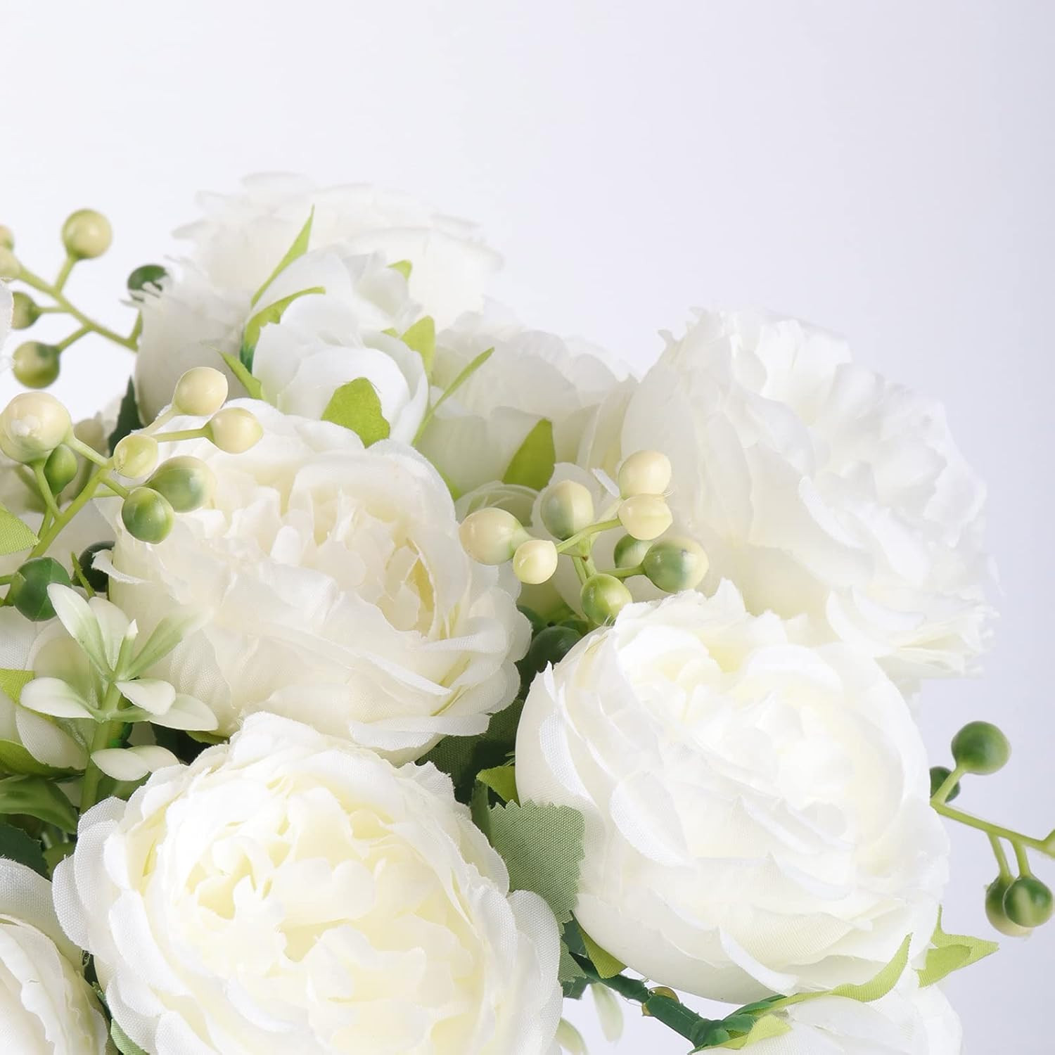 4 Bundles Artificial Peonies Silk Flowers, White Faux Peony Bouquet Florals Arra