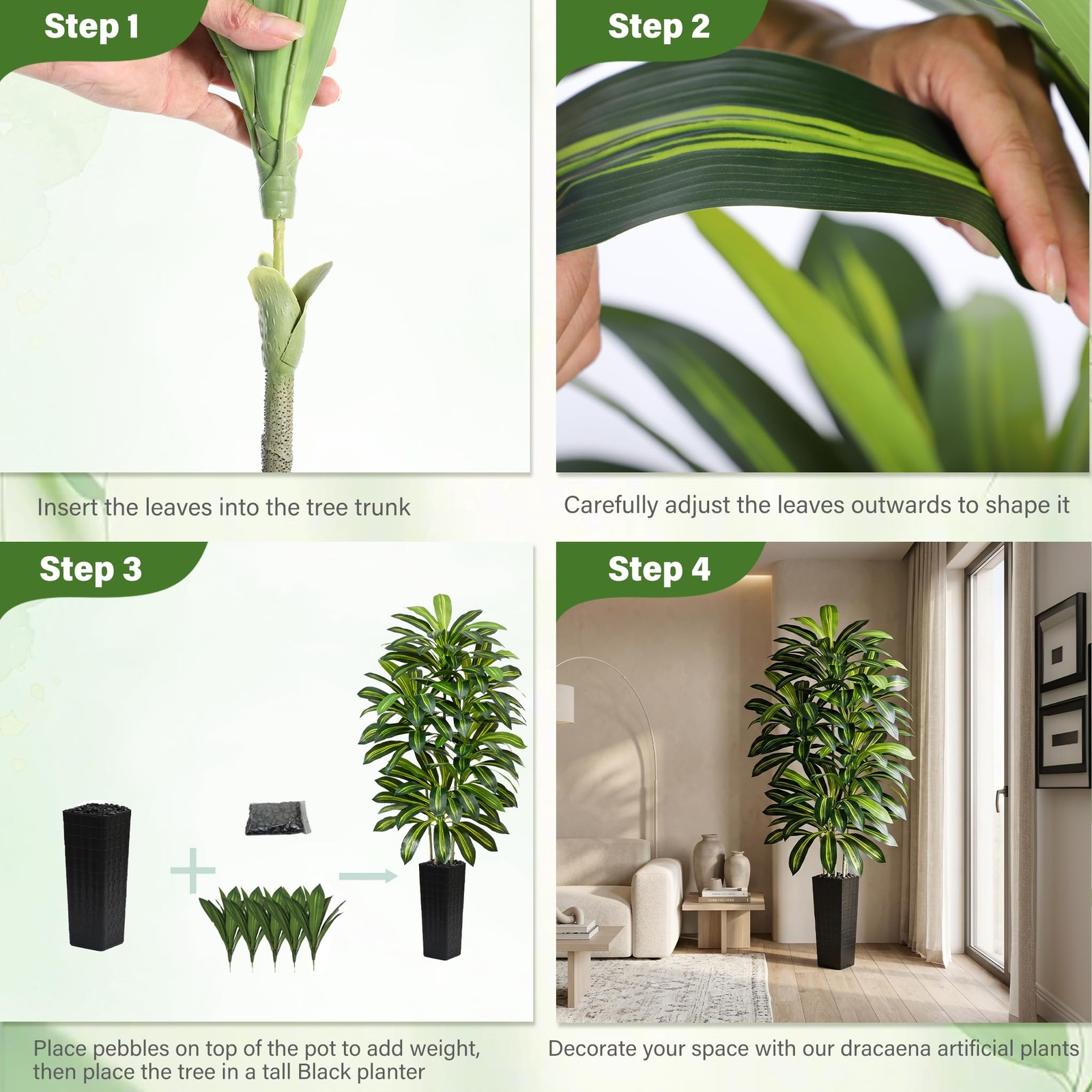 Artificial Dracaena Tree – 7FT Tall Fake Plants with Black Square Planter – A…