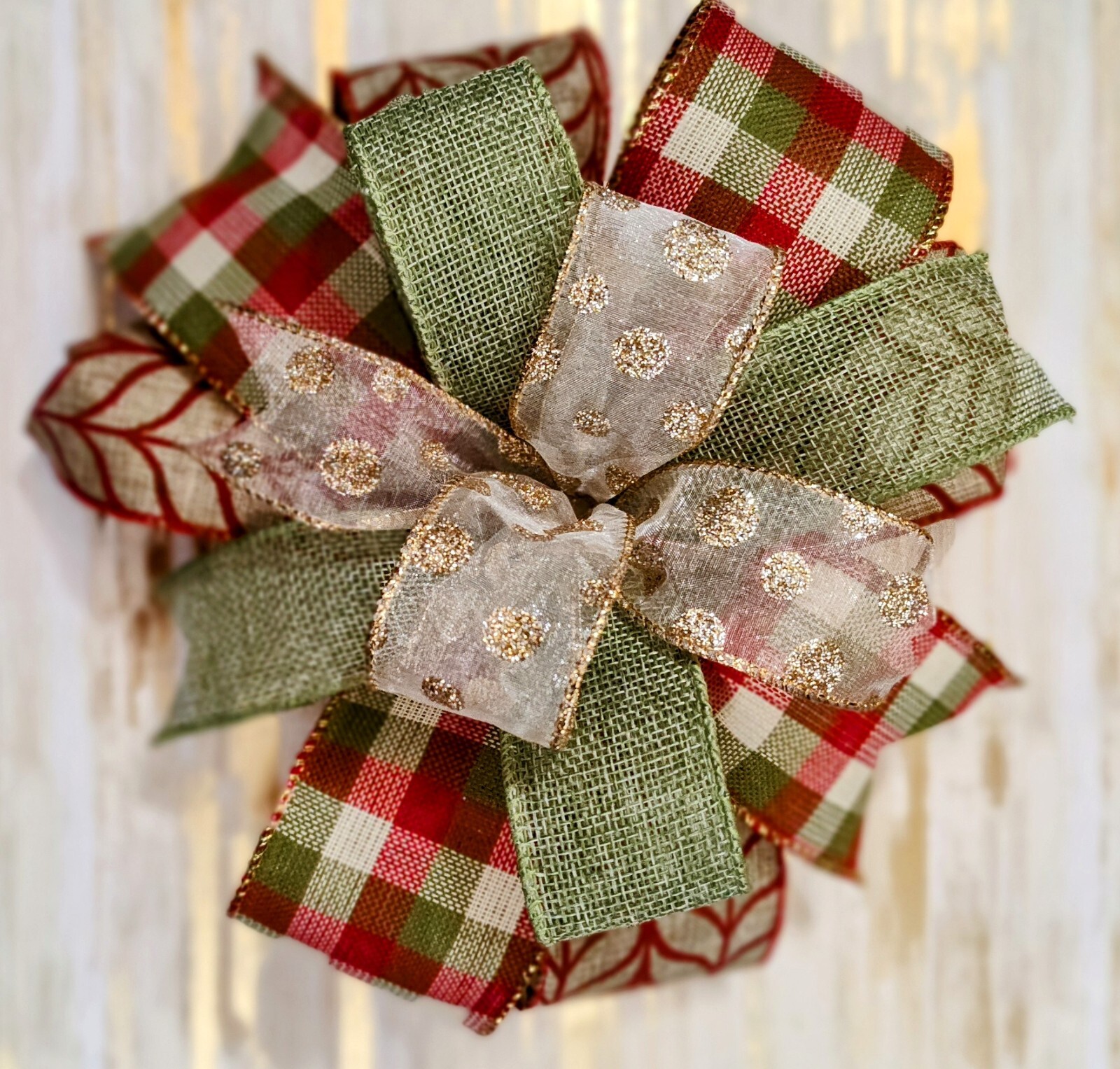 8×8 Sage, Berry, Gold Bow, Lantern Bow, Door Hanger Bow, Wreath or Swag Bow