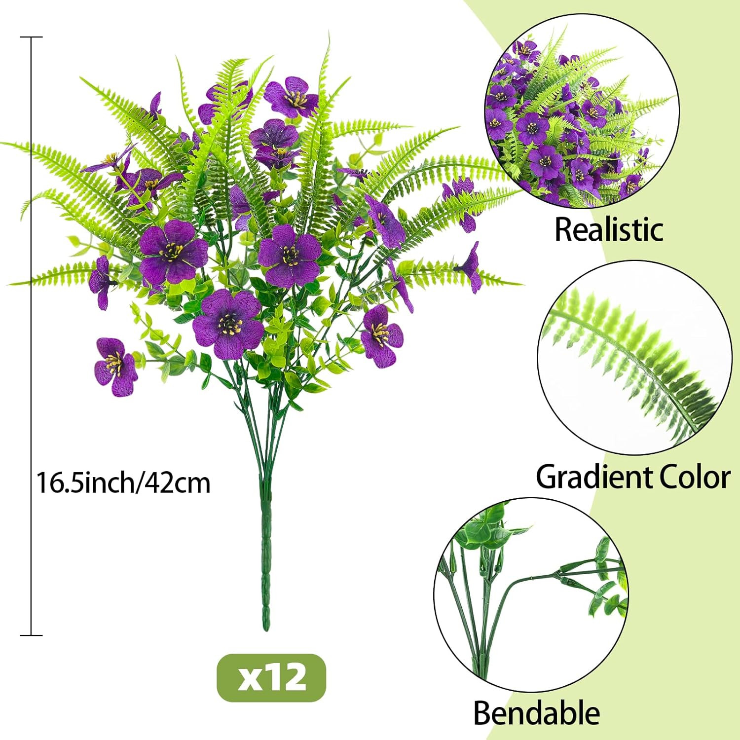 Artificial Flowers Outdoor UV Resistant 12 Bundles Spring Fake Flowers Eucalyptu