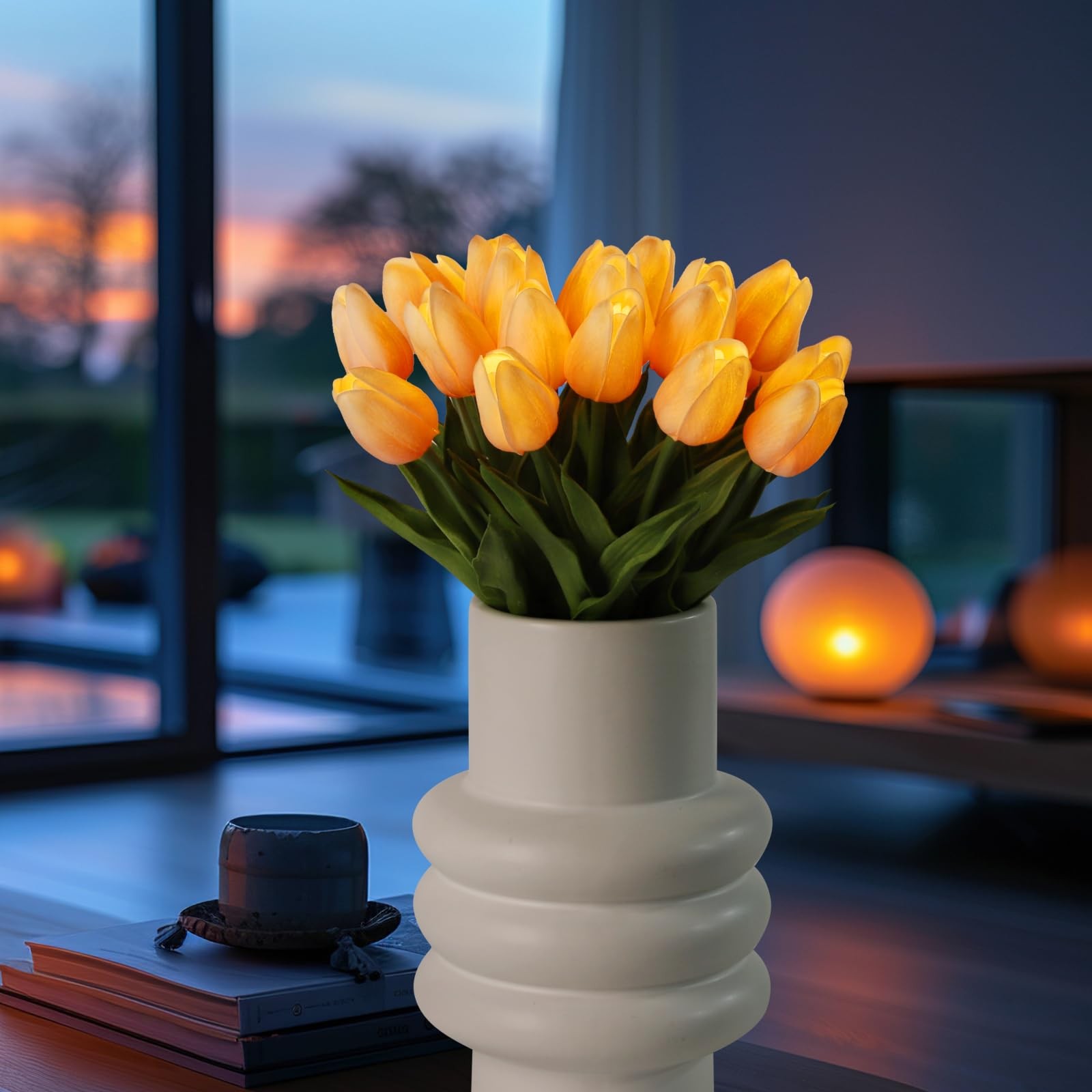 20 PCS Tulip Lamp Artificial Floral Night Light LED Flower Bouquet Orange New