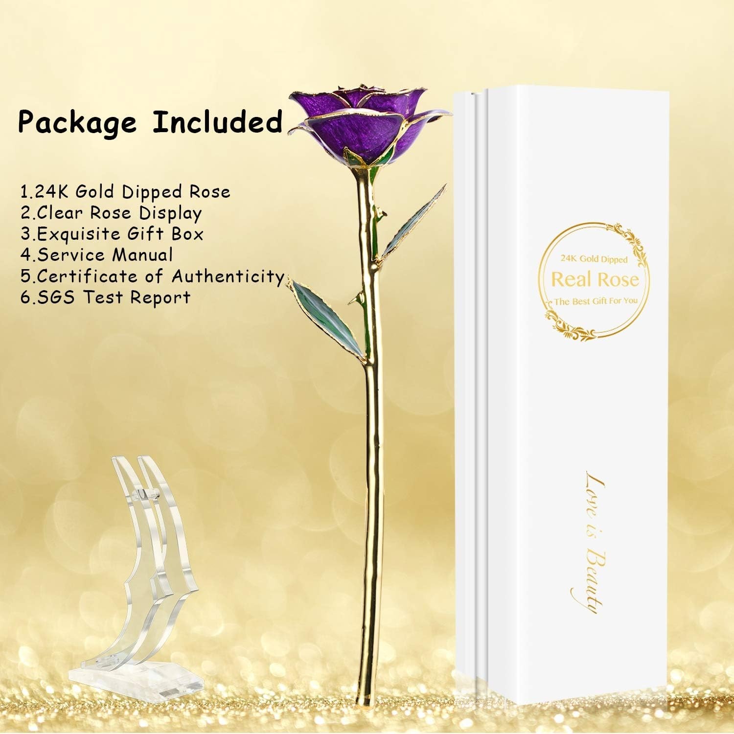 Unique 24k Gold Dipped Purple Rose – Perfect Anniversary and Wedding Gift