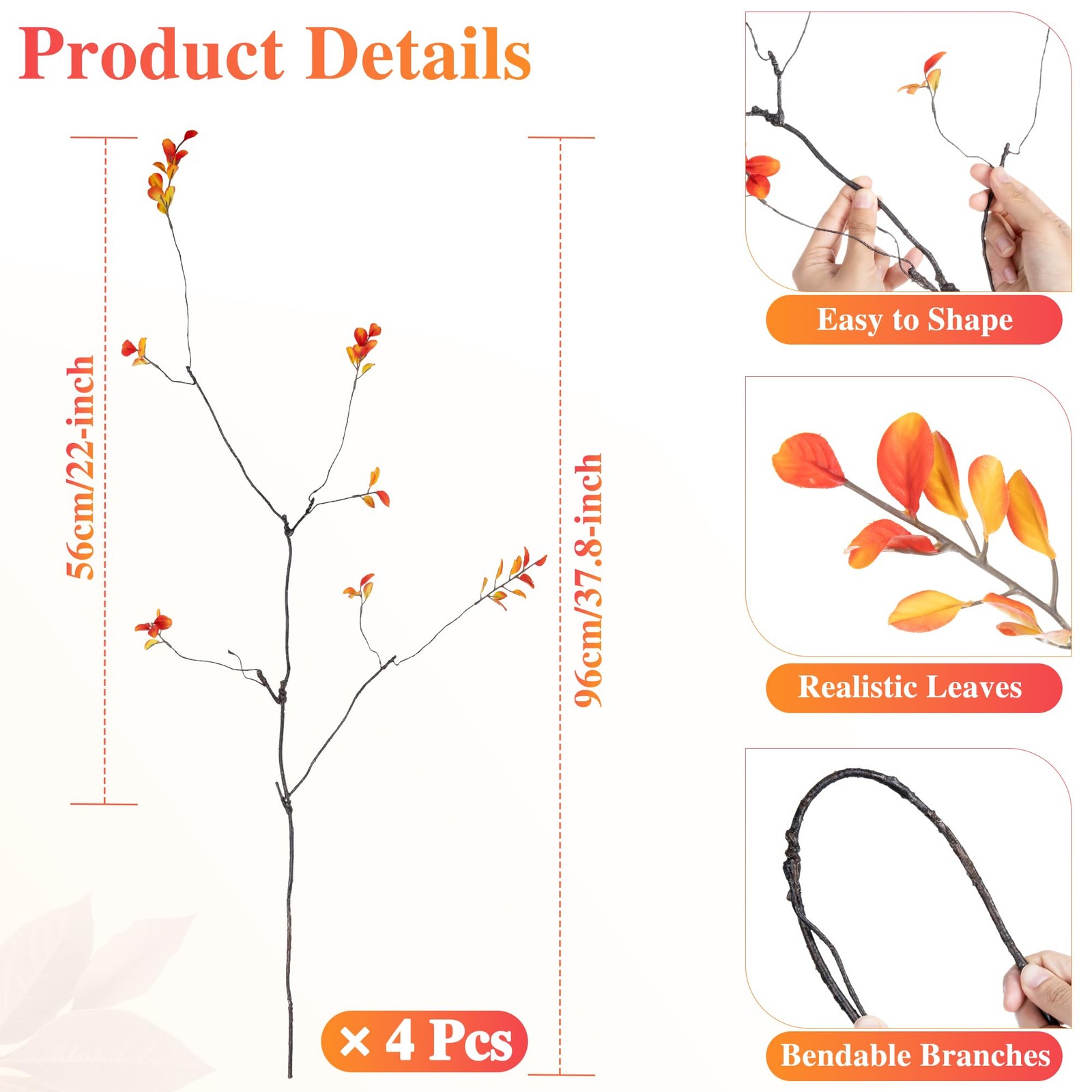 4 Pcs Fall Stems Artificial Ficus Branches – Faux Thanksgiving Stems for Vase…