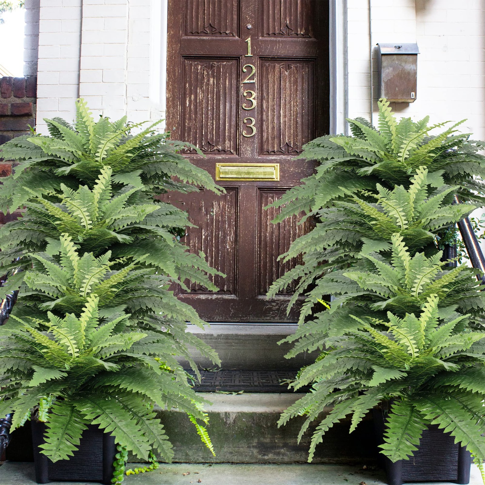 Artificial Ferns for Outdoors, Set of 2 Bouquets 33″ Diam Large Fake Ferns Fa…