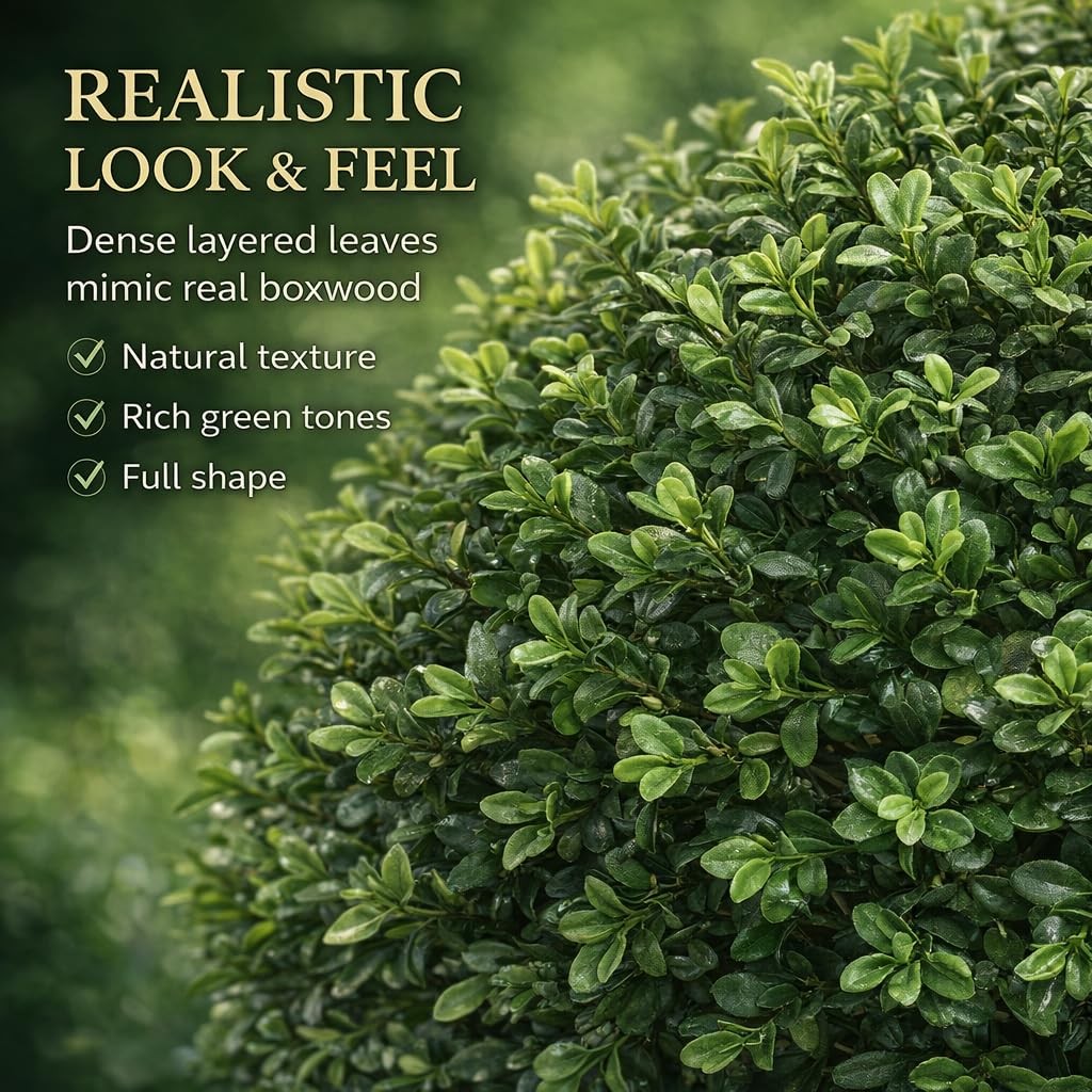 Real Touch Leaves Artificial Topiary Trees, 24″ T with 17″ W Faux Boxwood, Se…