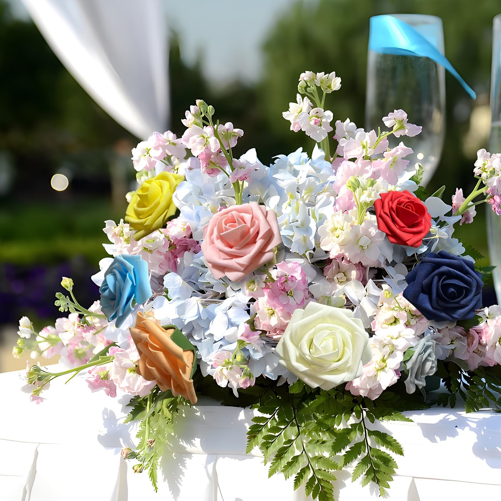 Fake Foam Roses 25PCS, Navy Blue Bridal Shower Decor, Centerpieces