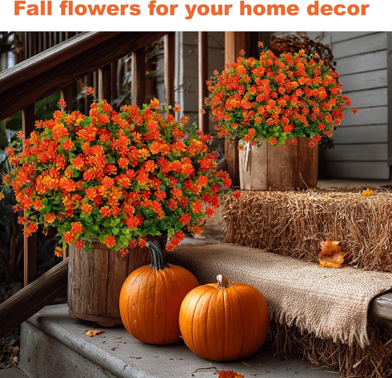 Fake Fall Flowers Outdoor 12 Bundles UV Resistant Faux Mums Garden Decor