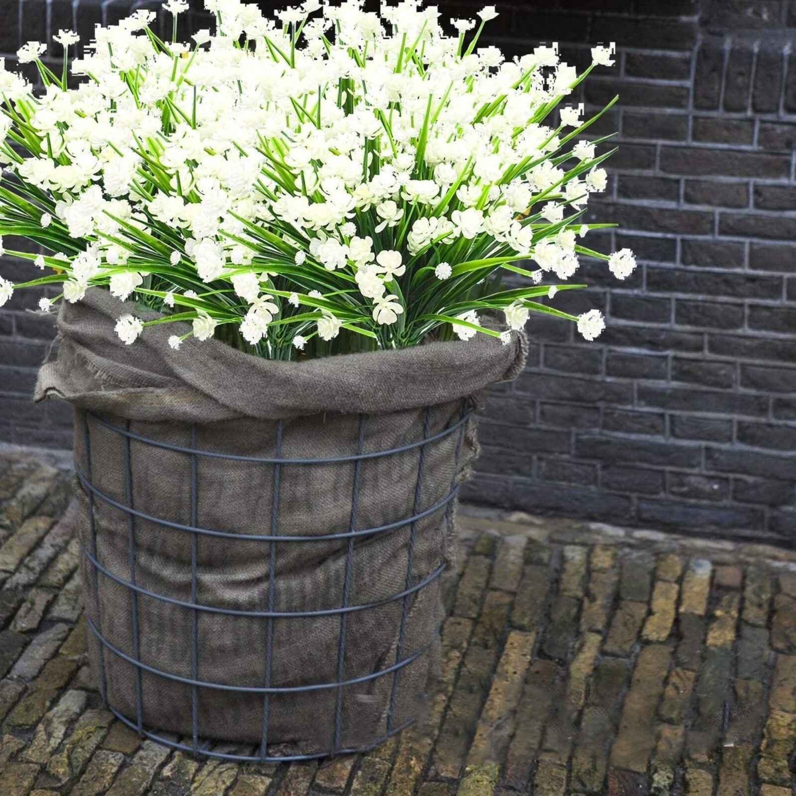 12 Bundles Outdoor Artificial Fake Flowers UV Resistant Shrubs Plants white