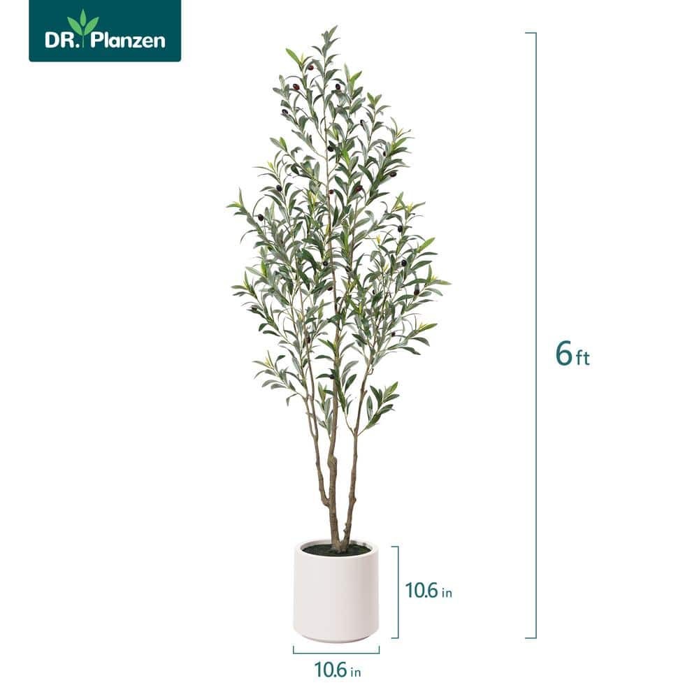 DR.Planzen 6 ft. Artificial Olive Tree, White Planter, Large Faux Silk Tree