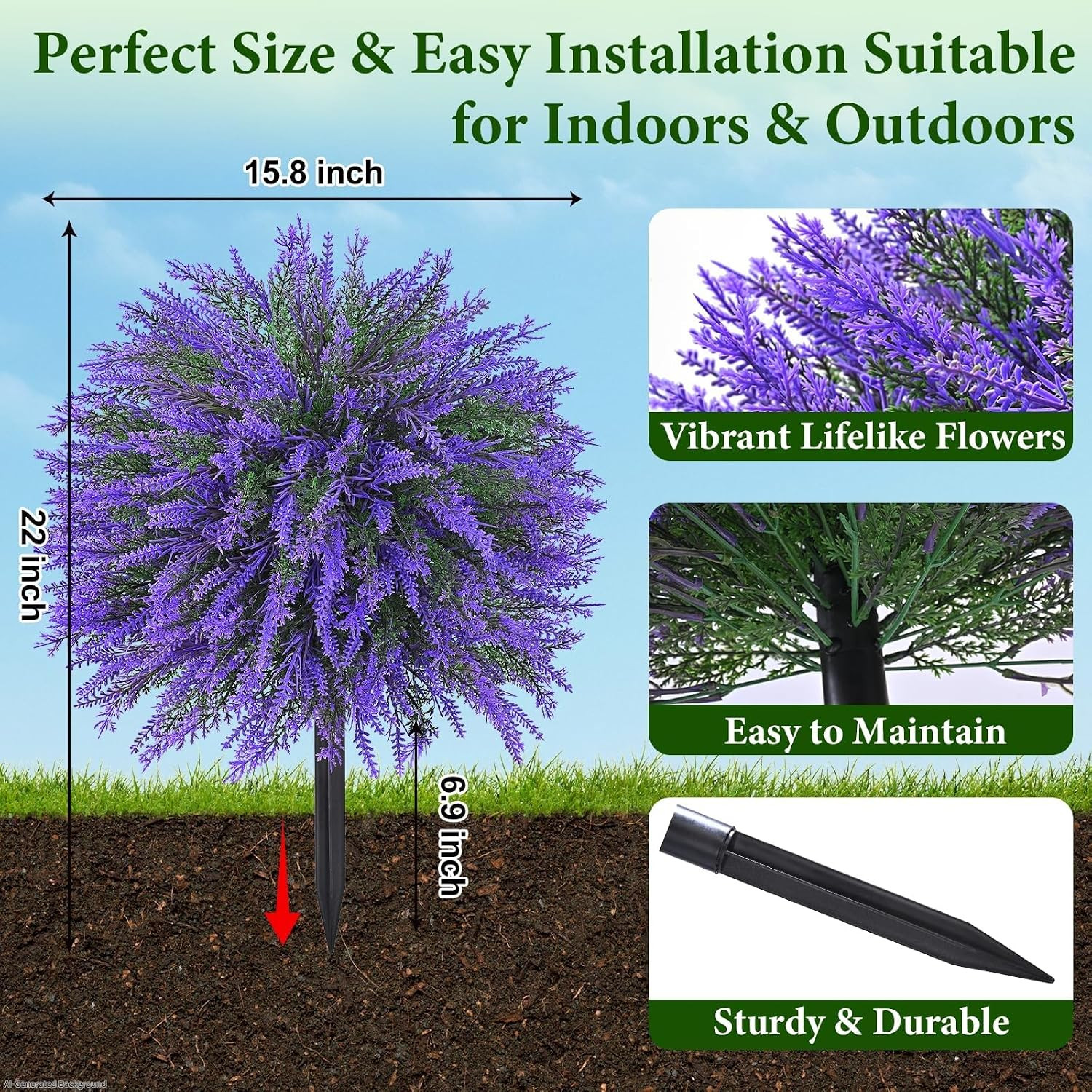 22″ UV Resistant Lavender Topiary Ball Trees – 2 Sets for Outdoor Decor