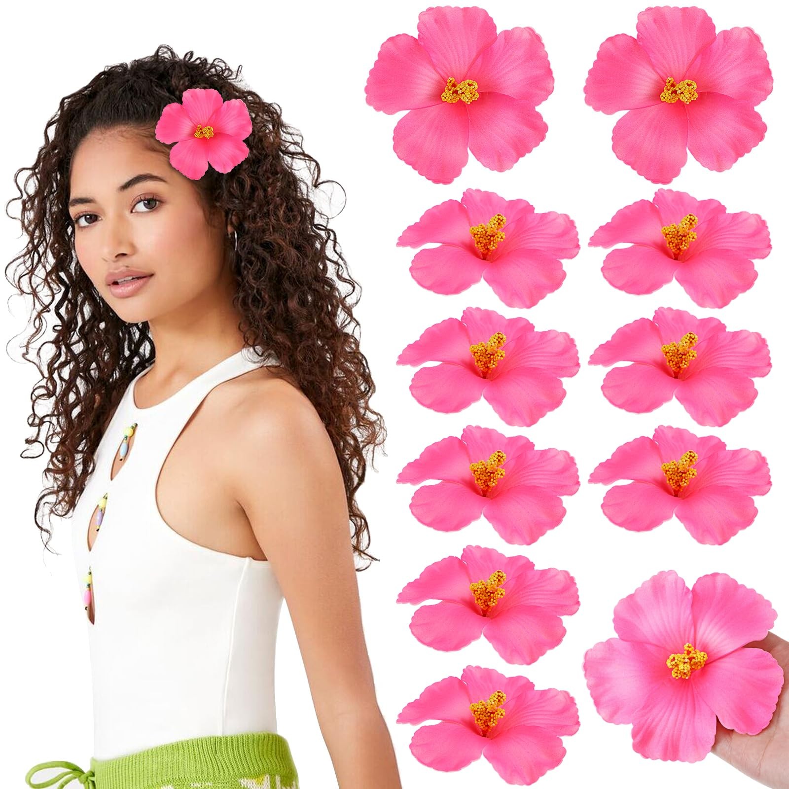 20pcs Artificial Hawaiian Hibiscus Flowers – Pink Faux Floral Tropical Flower…