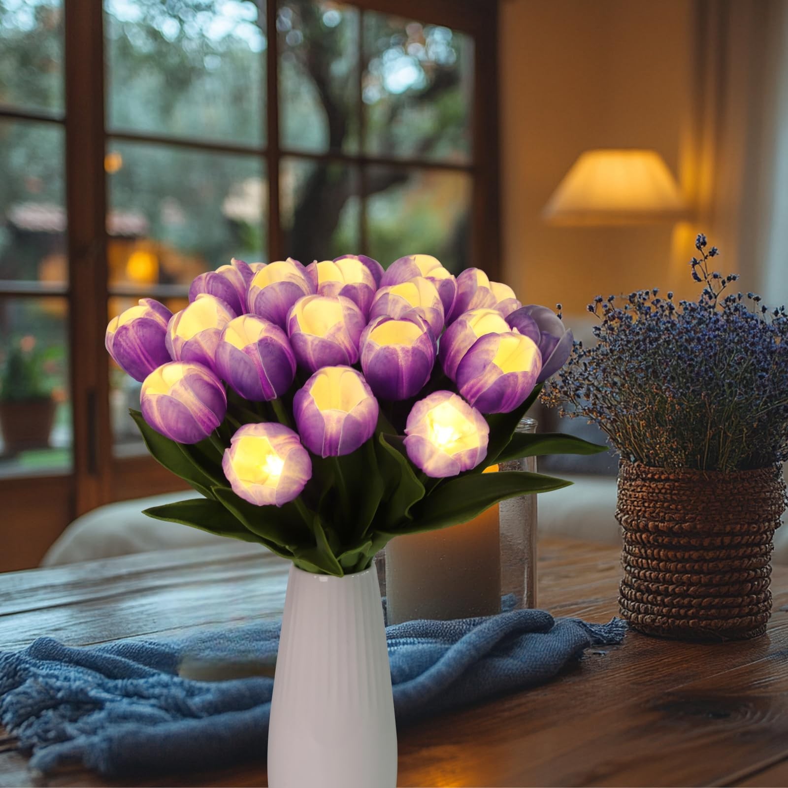 20 Stems LED Lighted Artificial Flowers Tulip Lamp Real Touch Tulips Faux Flo…