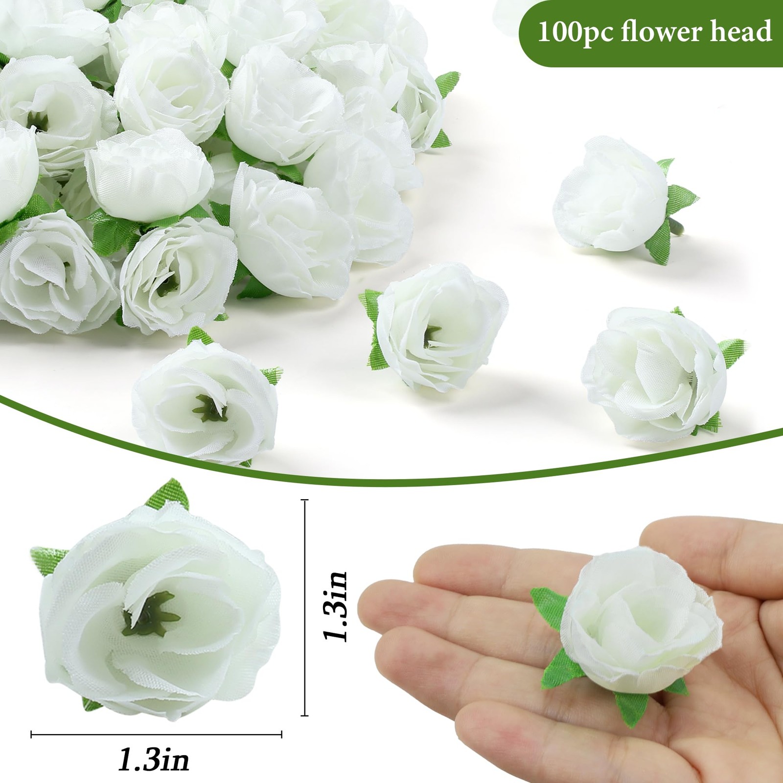 100 Pcs 1.3 inches Mini Rose Head White Artificial Roses Fake Silk Flower Ivo…