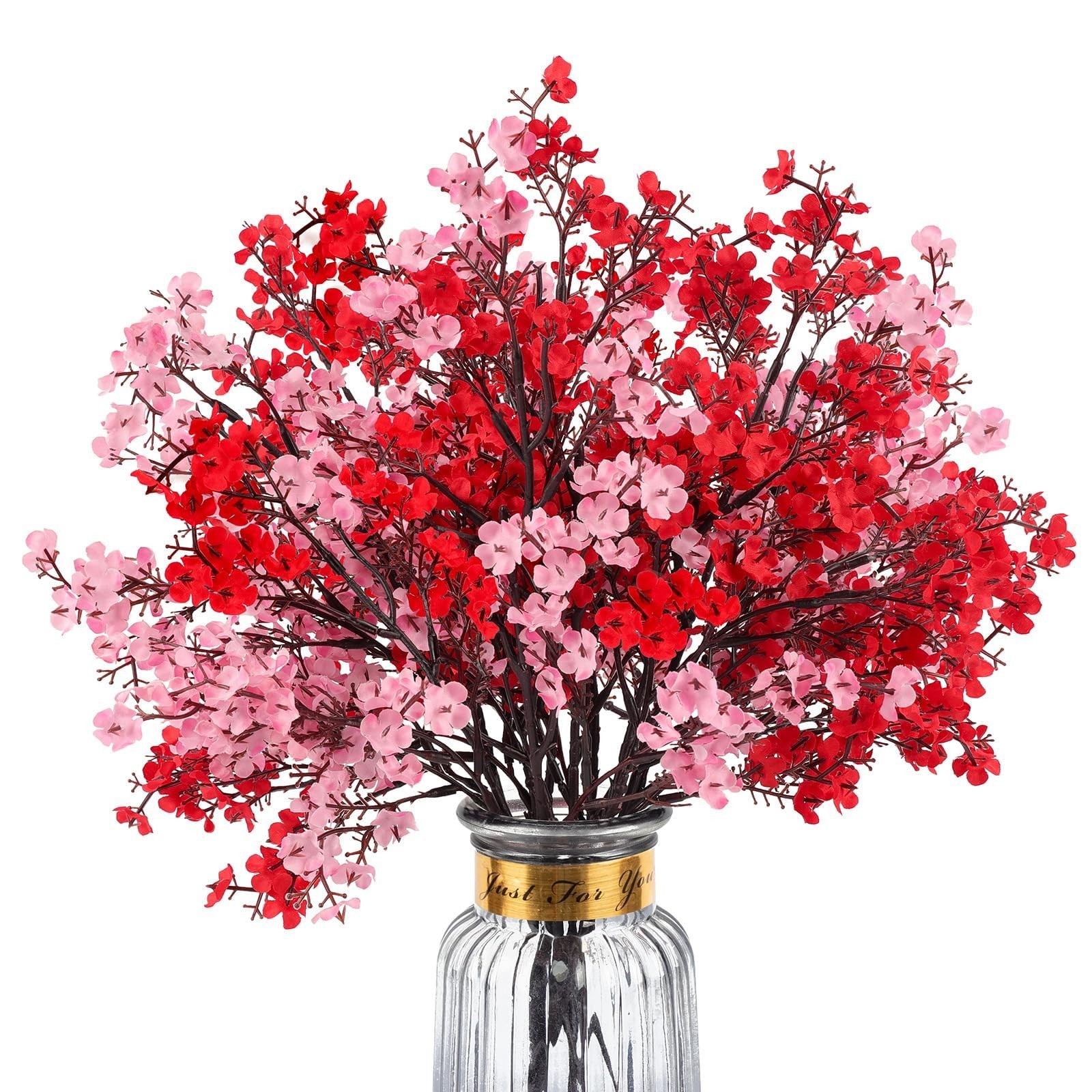 8Pcs Babys Breath Fake Artificial Flowers, Real Touch Red Pink Mix and Match …